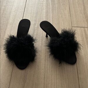 Zara Black Feathered Heels